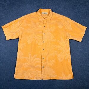 Tommy Bahama Hawaiian Button Up Shirt Mens Medium Orange Silk Tropical Vacation